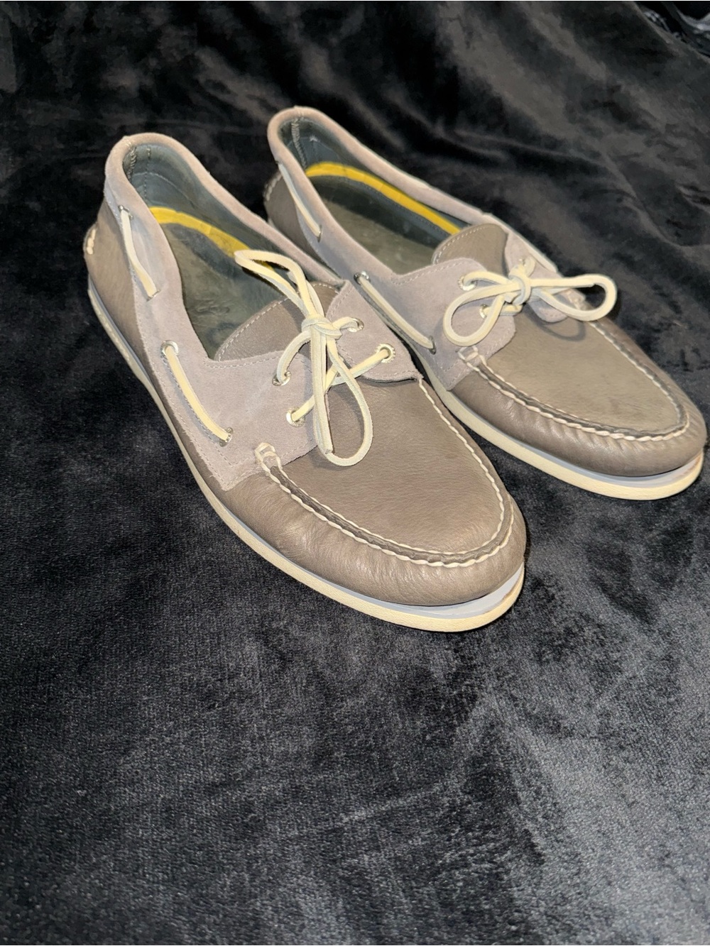 Sperry Men's Gray Leather & Suede Boat Shoes with Cream Laces